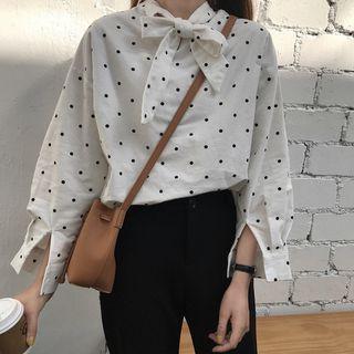 Long-sleeved Polka Dot Bow Blouse