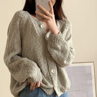 Raglan-sleeve Round-neck Cardigan