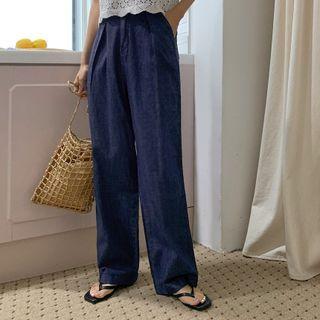 Band-waist Pintuck-front Jeans