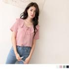 Short Sleeve Lace-up Ruffled Top