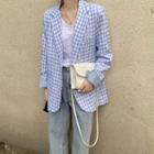 Single Breasted Checked Blazer Gingham - White & Blue - One Size