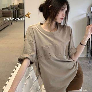 Short-sleeve Lettering T-shirt / Spaghetti Strap Mini Sheath Dress