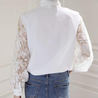 Hidden-button Lace-sleeve Blouse
