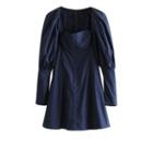 Plain Square-neck Mini A-line Dress
