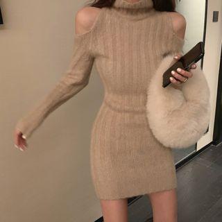 Turtleneck Cold-shoulder Knit Dress