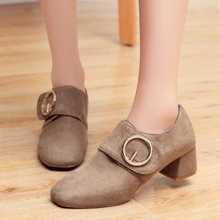 Buckled Block Heel Velvet Loafers