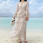 Dotted Long-sleeve Maxi Chiffon Dress Dress - One Size