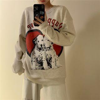 Set: Dog Print Sweatshirt + Lettering Pants Gray - One Size