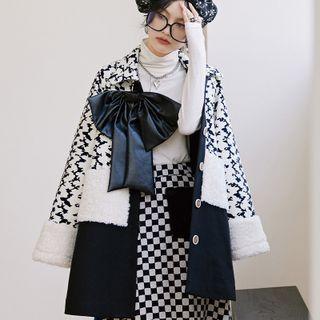 Color Block Fleece Panel Bow Accent Coat
