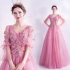 3/4-sleeve Embellished Ball Gown