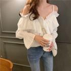 Off-shoulder Ruffle Blouse White - One Size
