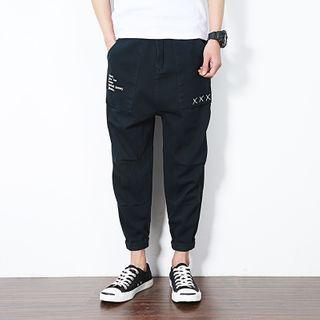 Letter Printed High-waist Cargo Pants