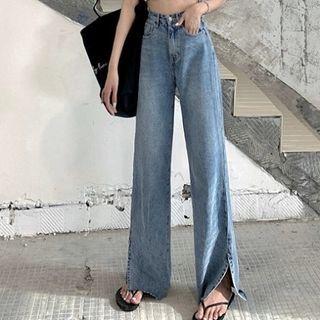 Slit Loose-fit Wide-leg Jeans