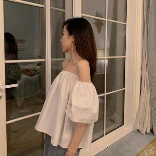 Elbow-sleeve Off-shoulder Top White - One Size
