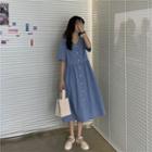 Short-sleeve Buttoned Open-back A-line Midi Dress