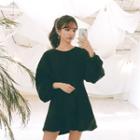 Balloon-sleeve Flared Mini Pullover Dress