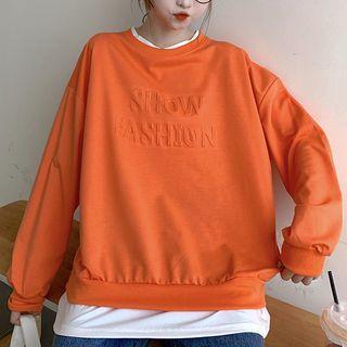 Round-neck Long-sleeve Lettering Mock Two-piece Sweatshirt