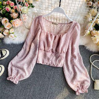 Square-neck Puff Sleeve Chiffon Blouse
