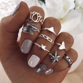 Set Of 8: Alloy Ring (assorted Designs) Set Of 8 - One Size