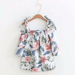 Elbow-sleeve Cold-shoulder Floral Print Blouse
