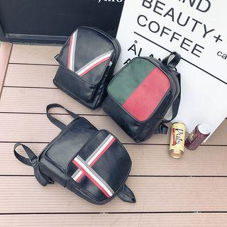 Color Block / Striped Faux-leather Backpack