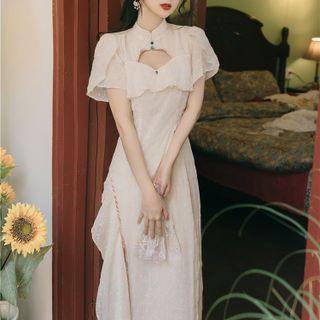 Short-sleeve Cut-out Midi A-line Qipao Dress