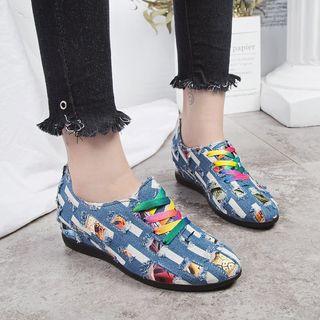 Printed Denim Hidden Wedge Sneakers