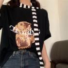 Cat Print T-shirt Black - One Size