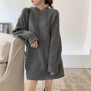Hooded Ribbed Knit Mini Sweater Dress