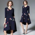 Butterfly Embroidered Asymmetric A-line Dress