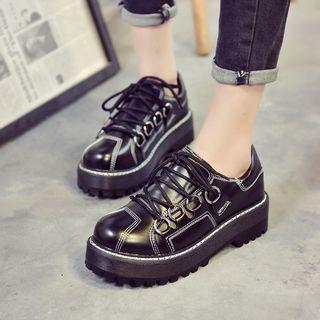Contrast Stitching Lace-up Platform Shoes