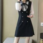 Mock Two-piece Bow Accent Long-sleeve Mini A-line Dress