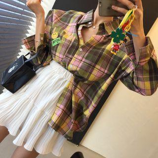 Plaid Shirt / Pleated Mini Skirt