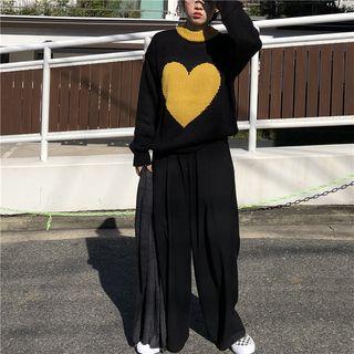 Heart Knit Sweater Black - One Size