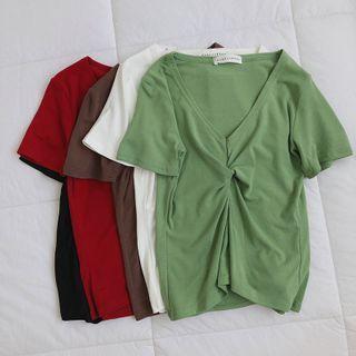 Twist-front Short-sleeve V-neck T-shirt