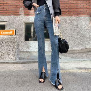 Slit-hem Flap Bootcut Jeans