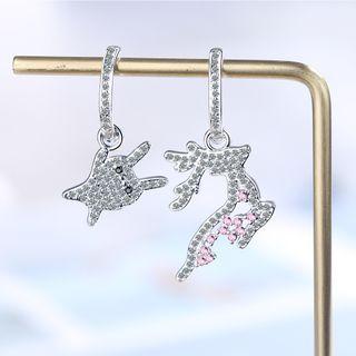 Non-matching Rhinestone Deer Dangle Earring 1 Pair - As Shown In Figure - One Size