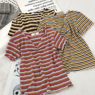 V-neck Striped Crop Top
