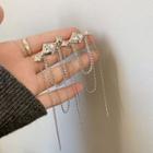 Bow Rhinestone Chained Earring 1 Pair - S925 Silver Needle - Silver - One Size
