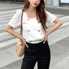 Square-neck Buttoned Cropped Blouse
