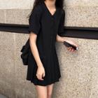 Open-placket Button Pleated Skirt Black - One Size