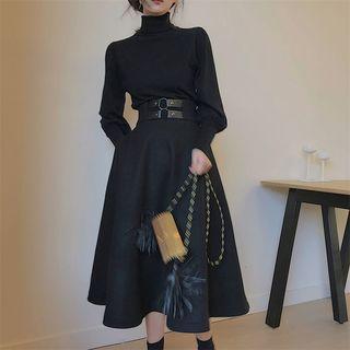 Mock-neck Midi A-line Sweater Dress