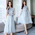 Long-sleeve Ruffle A-line Chiffon Dress