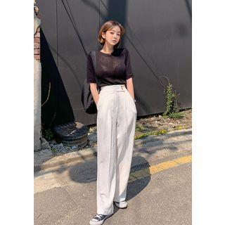 Tab-front Wide-leg Line Pants