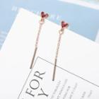 Rhinestone Heart Drop Earring 1 Pair - Gold & Red - One Size