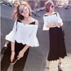 Set: Off-shoulder Bell-sleeve Top + Wide Leg Pants