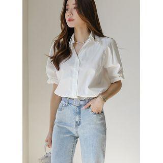 Raglan Puff-sleeve Pintuck Blouse