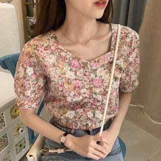 V-neck Ruched Cropped Blouse