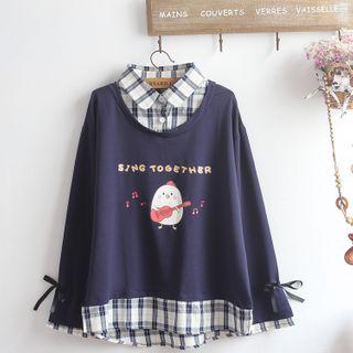 Mock Two-piece Chicken Print Pullover