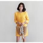 3/4-sleeve Linen Mini Dress With Belt